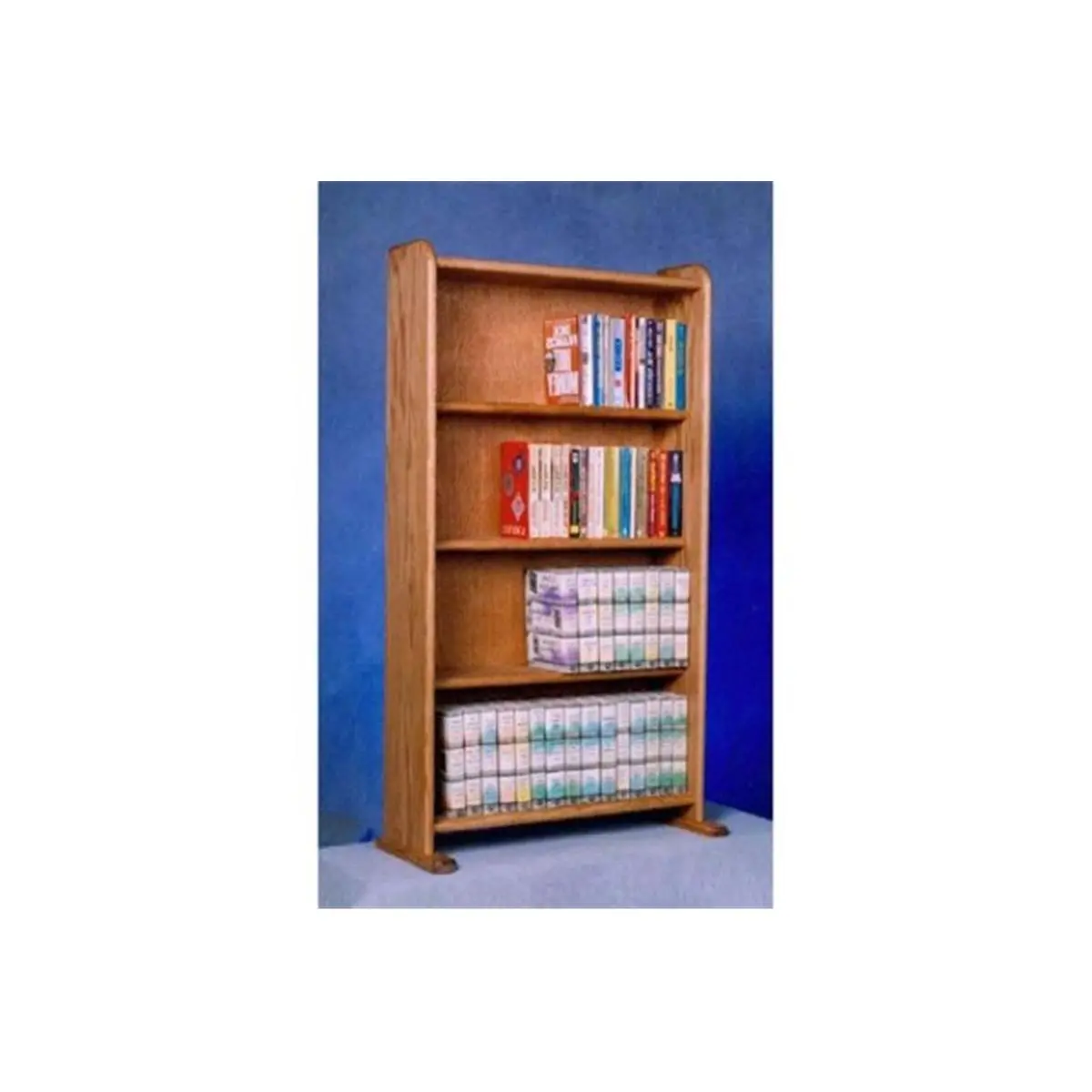 212 MAIN Fully Assembled Honey Oak Solid Wood Shed Cabinet – Handcrafted Book Holder for DVDs, VHS Tapes