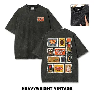 Vintage Bug Stamp Collection Retro Insect Moth Dragonfly Art Vintage Washed Heavyweight Stone Wash Oversized T-Shirt, Gender Neutral