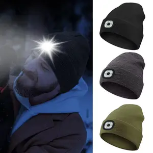 2/4pcs Led Lighting Knitted Cap, Beanie with Light for Unisex, LED Hat with Flashlight, Rechargeable Detachable and Washable
