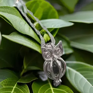 Crystal Moldavite Owl Locker Necklace Perfect gift for her, Daily Birthday Auspicious Anniversary