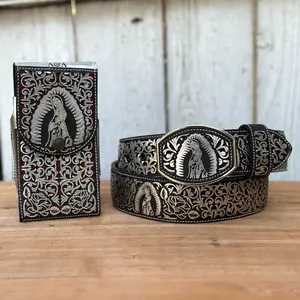Silver “Virgen de Guadalupe” Phone Holster with Western-Style Laser Cut Belt | Made in Mexico