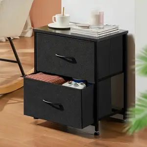 Black Modern Rustic Nightstand Storage Dresser, 20" Height Small Bed Side Furniture End Desk, Wooden Top Fabric Cabinet Mini Dresser For Storage And Organization, Bedroom, Room Decor, Car Accessories, Storage Drawer Units