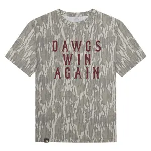 Red DAWGS WIN AGAIN Washed Out Tee Mossy Oak Original Bottomland, Mossy Oak Original Bottomland Red DAWGS WIN AGAIN Printing Short Sleeve Shirt