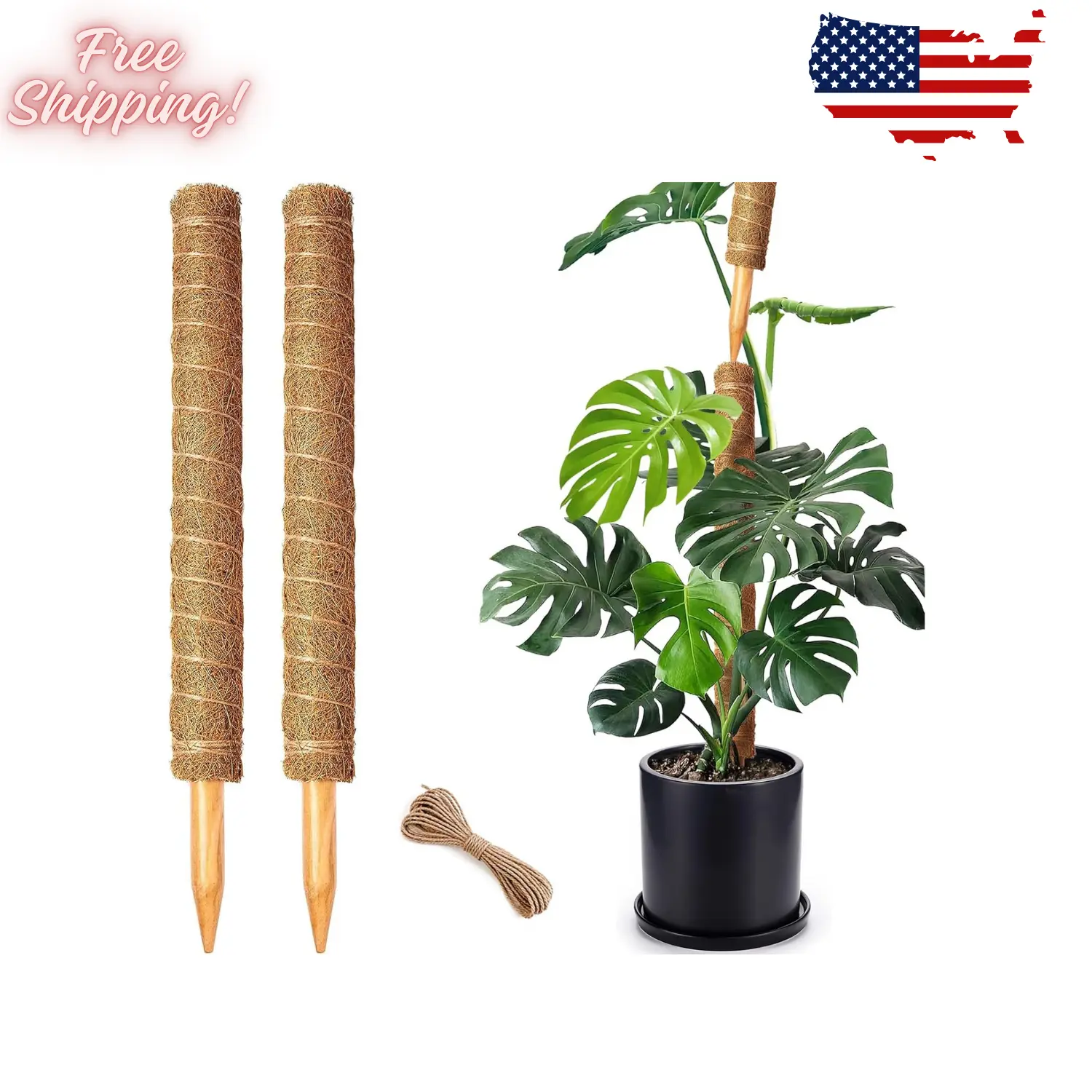 2 Pack 21 Inch Moss Poles, Stackable for Plants Monstera, 37 Inch Tall