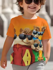 A must-have for summer: Alvin and the Chipmunks eye-catching orange T-shirt with cool sunglasses print, featuring digital printing. Made of 100% polyester, it's a fashionable, trendy and casual children's clothing. Perfect for going out in summer or playi