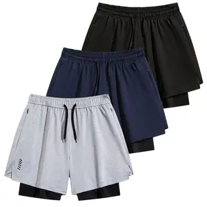 Men’s quick-dry fitness shorts with anti-chafing lining, men’s double-layer running shorts with zippered pockets, breathable sports shorts with built-in padding