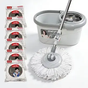 A 360° spin mop bucket set, equipped with 2 microfiber replacement heads, mop bucket, stainless steel adjustable handle, household cleaning tool, suitable for various floor cleaning tasks. Wipes, Oversize Head