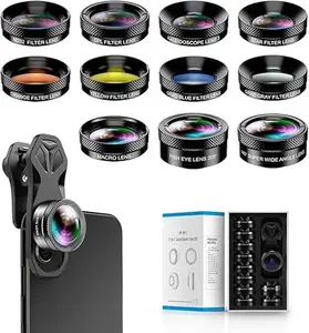 APEXEL 11-in-1 Mobile Lens Value Bundle - Wide-angle & Macro Lens, Fisheye Lens, Kaleidoscope Filter, Polarizing Filter, Color Filters, and More for iPhone and Android Phones - Mobile Accessories, Ideal for UGC Creators, Christmas Gift