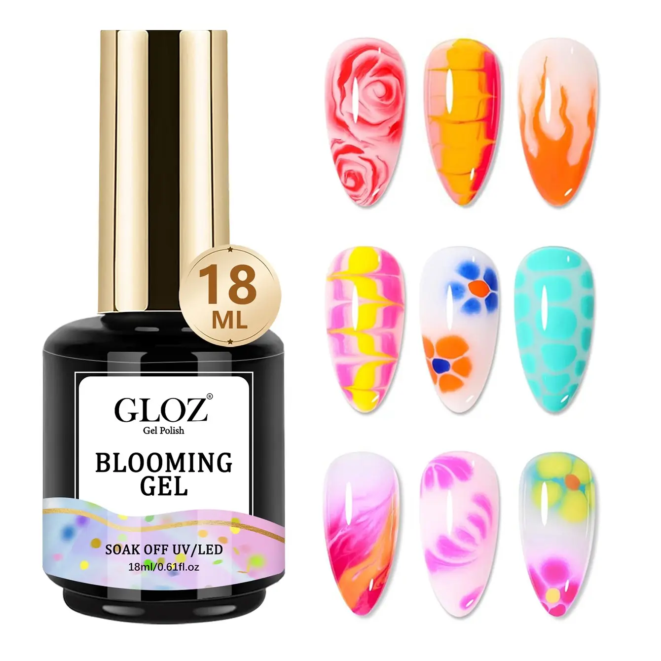 GLOZ 1Pc 15ml Blooming Gel Nail Polish Clear Transparent Watercolor Manicure Gel Nail Art Soak Off UV LED Gel with Lamp Cure