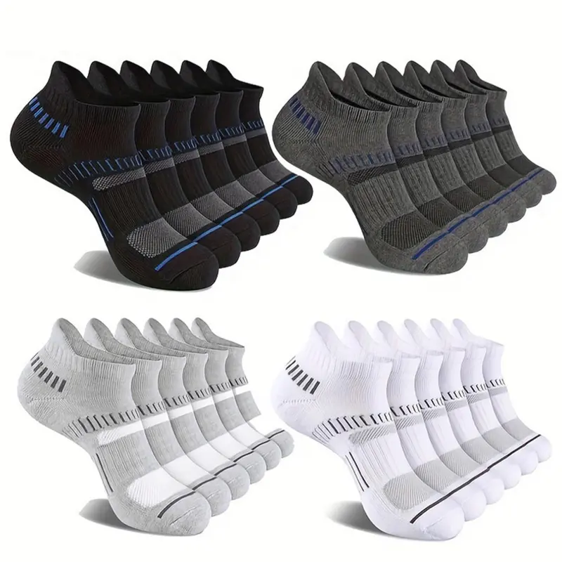 Men's Striped Print Ankle Socks, Comfortable Breathable Moisture Wicking Socks for Daily Wear, Activewear Ankle Socks, Athletic Running Socks, Training Low Socks, Grip Socks, Sports Socks, Slouch Socks