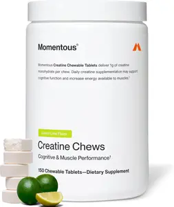 Momentous Creatine Chews - Creatine Monohydrate - Supports Strength, Lean Muscle, & Recovery for Men & Women - NSF Certified for Sport - 150 Chewable Tablets - Lemon Lime Healthcare Supplement Fitness Dietary Edible Amino