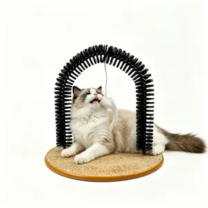 PVC Arch Cat Self-Grooming Scratching Toy with Massage Brush, Hanging Plush Mouse - Durable Pet Accessory for Indoor Small to Medium Cats, Kittens (Stress Relief, Fur Cleaning)