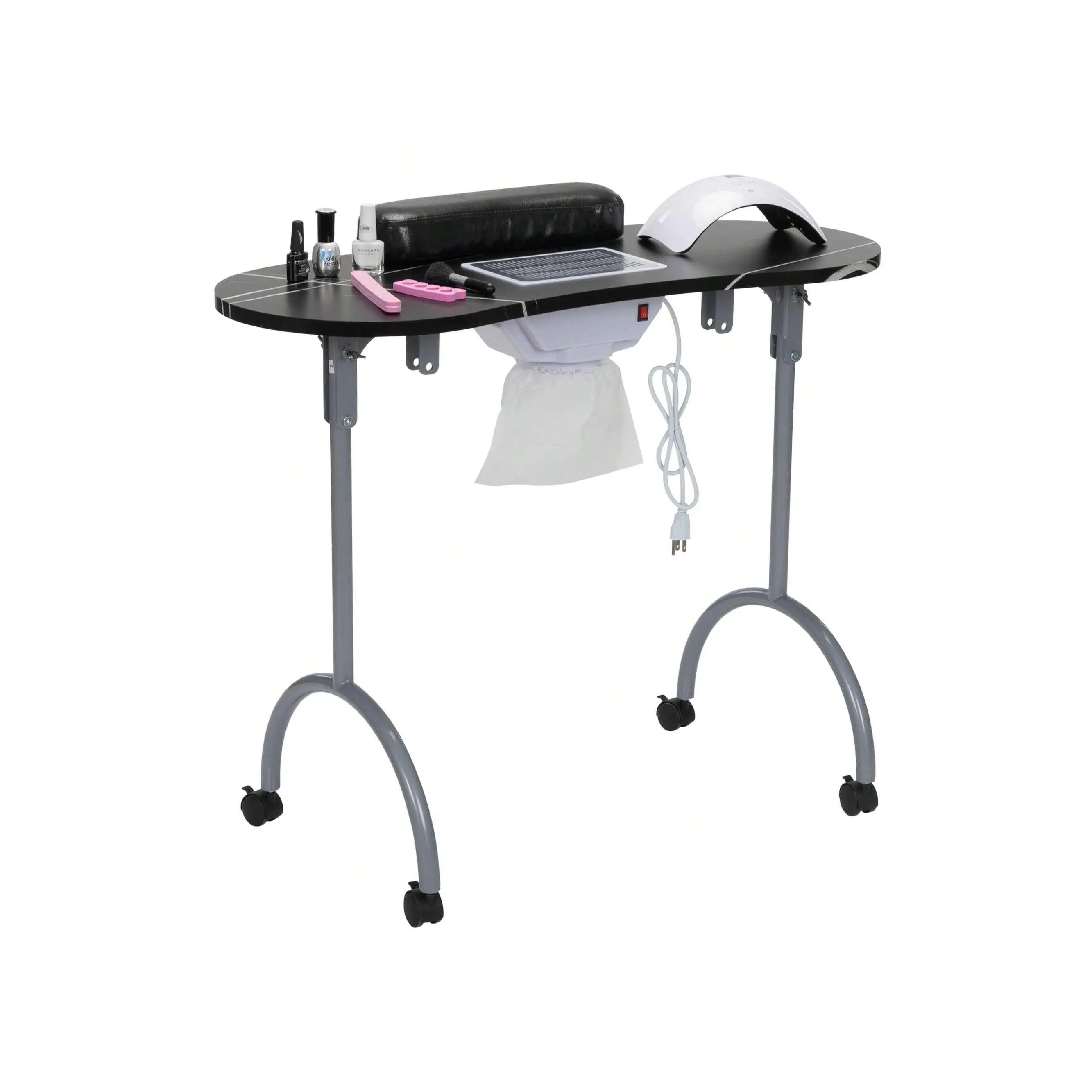 New 2024  Portable Manicure Nail Table Technician Desk Workstation With Electric Dust Collector 4 Lockable Wheels Carry Bag Furniture Decoration
