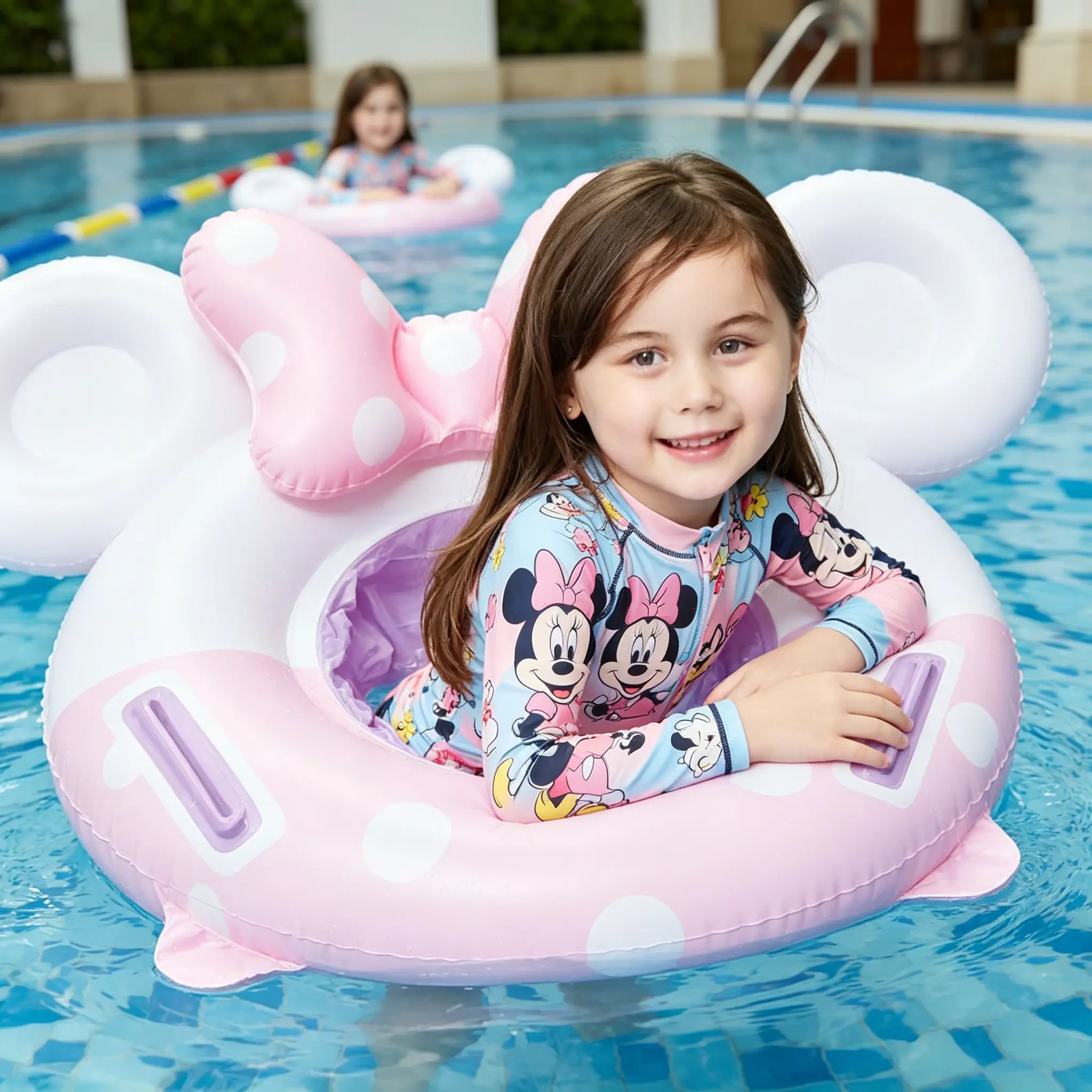 Baby Swimming Float - Inflatable PVC Without Phthalates Pool Float with Seat, Handle, Bowknot Design & Mouse-Inspired Shape, for 8-48 Months (3-4 Years) Infants/Toddlers, Weight Capacity Under 44 lb