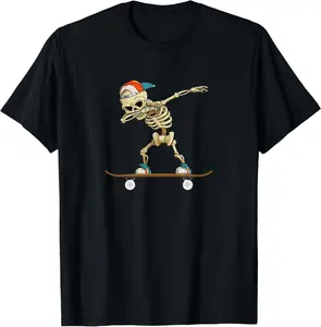 Cotton Graphic Tees Streetwear Dabbing Skeleton Skater T-Shirt