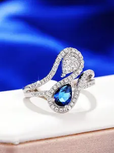 1Pc Glamorous Blue Cubic Zirconia Ring Teardrop Bridal Rings For Women For Wedding Engagement Anniversary Jewelry Valentine's Day Gift