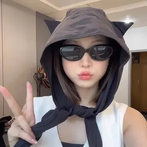 Cute and quirky little devil quick-drying hat for women, perfect for travel, vacation, sun protection, and flattering to the face. Cat ears fisherman hat.
