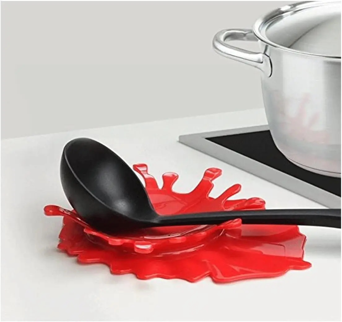 Mustard Silicone Ketchup-Shape Spoon Rest Holder, Heat-Resistant Flexible Kitchenware with Splash Design, Tableware Cutlery Utensil Cup Holder, Creative Gift