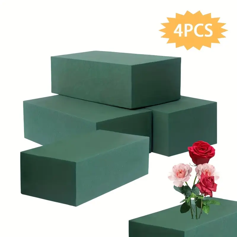 4-Pack Green Floral Foam Blocks, Rectangular High-Density Floral Foam for Fresh and Dried Flowers, Highly Absorbent Multi-Functional Wam, DIY Flower Filling, Diy Material, Suitable for DIY Craft Decor, Weddings, Parties, Garden Decorations, Craft Supplies