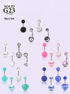 4PCS 14G Belly Button Ring Titanium Alloy Belly Rings Belly Piercing For Women,Belly Navel Ring Belly Piercing G23 Hypoallergenic Blley Navel Piercing Jewelry Body Jewellery
