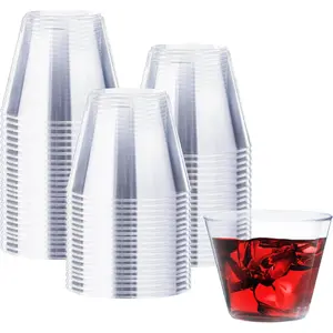 9 oz Clear Plastic Cups, 100 Pack Disposable Fancy Cups For Wedding,Cocktail,Cold Beverage,Iced Coffee