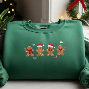 Embroidered Gingerbread Family Christmas Sweatshirt, Cute Holiday Cookie Crewneck, Festive Winter Embroidered Sweater, Cozy Unisex Xmas Gift for Her or Him 2025