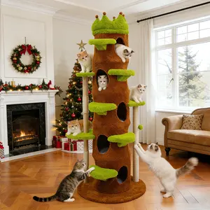 Bingopaw Modern Cat Tree 73.6 in Tall Cat Tree Tower, Tree Trunk Cat Condo with Multi-Level Platforms, Wooden Cat Tree for Indoor Multiple Cats and Kittens, Tree Design, Hreen and Brown