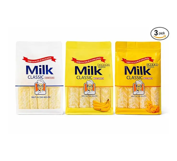 🔥 BEST SELLER! Milk Rice Snack Variety Pack – 3 Flavors (Milk, Banana & Cheese), Non-Fried Crispy Korean Rice Snack, Individually Wrapped Kids School Snack, Melt-in-the-Mouth Rice Crackers