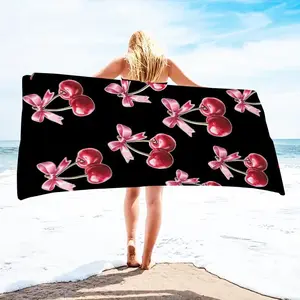 30" × 60"Washcloth,Clay towel,  Cherry and Bow Pattern Beach Towel, Soft Absorbent Towel, Quick Drying Towel for Beach, Travel, Camping, Swimming Pool, Bathroom Accessories Multicolor