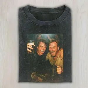 Funny Anakin & Obi-Wan Drinking Meme Tee, Retro Movie Parody Graphic Shirt, Viral Humor T-Shirt for Fans, Vintage Movie Graphic Tee, Unisex Cotton Crewneck T-Shirt Menswear Womenswear Streetwear Top