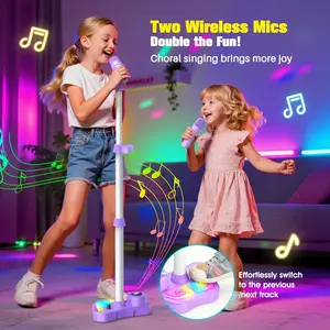 Kids Stand Rechargeable Karaoke Machine with 2 Wireless Mics, Bluetooth Speaker with LED Lights, Microphone Gifts for 38 Year Old Girls Grandkids Birthday Gift