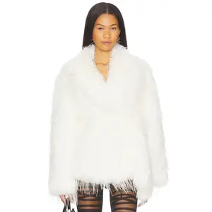 LAMARQUE Isla Faux Fur Coat in Ivory