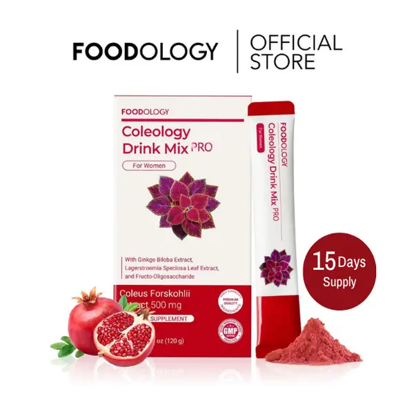 [FOODOLOGY] Coleology Drink Mix PRO (15 Servings), Pomegranate-Flavored Functional Beverage–Refreshing Wellness Drink for Supports Stable Blood Sugar Levels after Meals, With Coleus Forskohlii, Banaba Leaf, FOS & Ginkgo