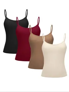 Women's Casual Plain Sleeveless Spaghetti Strap Matching Top Set, High Elasticity Comfortable Slim Fit Inner Layer, Versatile All-Season Wear