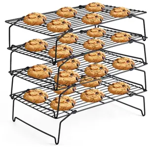 Cooling Racks for Cooking and Baking,  4-Tier Stackable Baking Cookies Racks, Stainless Steel Wire Rack for Cooling Roasting Grilling, Oven Safe, 15" x 10"