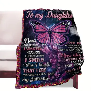 Butterfly Flannel Blanket For Daughter – Cozy All-Season Throw With Heartfelt Message, Soft Vintage Style, Perfect Gift For Family & Loved Ones, Cozy Home Blanket |   Heartfelt Message Blanket |   Digital Print Design, Blanket