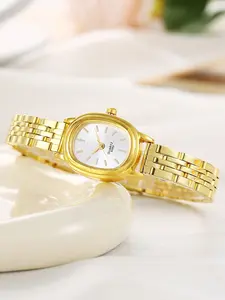 Fashionable, minimalist luxury gold watch for women, quartz movement steel strap women's quartz watch