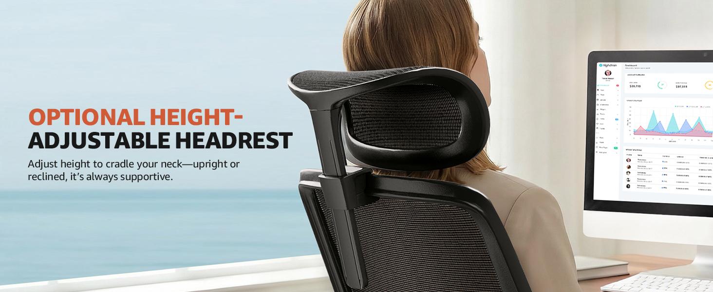 ErgoSift M1 Ergonomic Mesh Office Chair - Black Mesh, PU Leather, Plastic & Stainless Steel Parts, Adjustable Headrest, 3D Armrests, Lumbar Support, Seat Slide, 330 lb Capacity, Good Posture, Durable, Assembly Required, Home Office Use