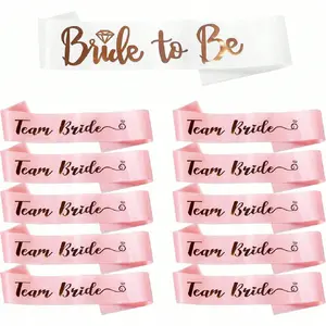 11 Pieces Bride Bridesmaid Sash Set, White Bride Sash with Pink Bridesmaid Sashes, Satin Wedding Party Decor Accessories, Party Props, Multi-scene Dress Up Sashes for Bachelorette Party, Bridal Shower and Wedding Themed Party Decoration