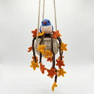 Emotional Support Crochet Bird Car Charm 2.8 Inches Wide 6.7 Inches Tall Handmade Amigurumi Cottagecore Accessory for Women & Teens Lightweight Interior Ornament Gift for Mother’s Day Birthday