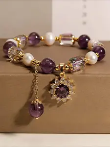 Artificial Crystal Handmade Beaded Bracelet for Women, Dainty Crystal Bracelet, Sunflower Casual Elegant Versatile Energy Bracelet, Perfect Accessory