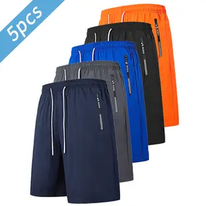 Men’s sports shorts 5-pack: ice silk quick-dry, breathable cool-touch casual mid-length shorts with zippered pockets and an elastic waistband; suitable for running, fitness, outdoor training, and versatile for multiple occasions; available in multiple col