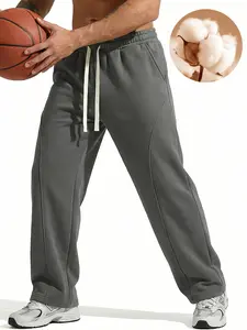 Men's two-piece solid color fashionable straight sports basketball pants, waist belt slim fabric, suitable for skin comfort, suitable for spring, autumn, winter and all year round casual pants to wear