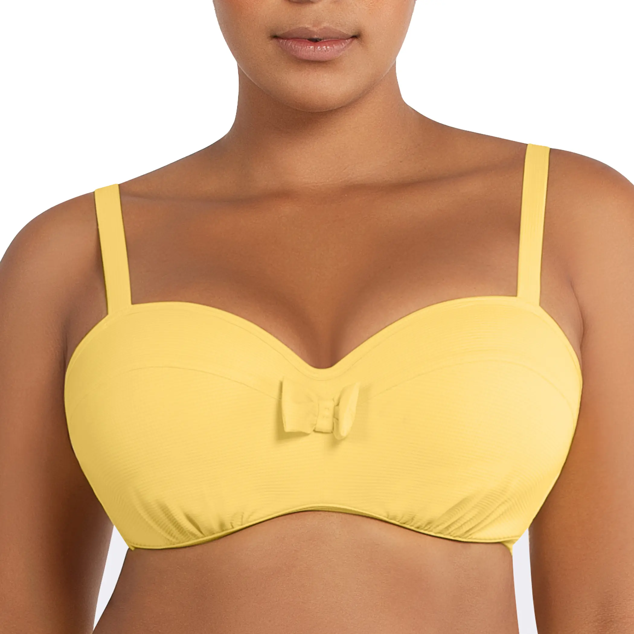 PARFAIT Vivien S8162 Womens Balconette Bikini Top Underwire Vintage Inspired Swimwear Lemon Drop Textured Fabric Bow Details