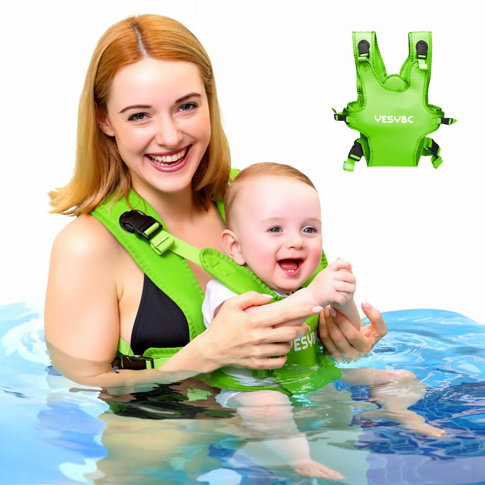 Baby Carrier, Dual-Use Adjustable Baby Sling Support Infant Chest Holder for Newborn to Toddler 13-33 lbs Swimming Pool Beach Land FathersDayGift (Green)