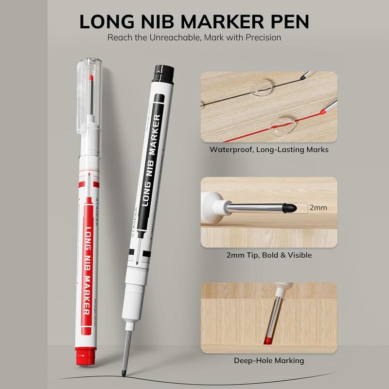 STAGEEK 3 Pack Carpenter Pencil with Sharpener, Mechanical Carpenter Pencils with 39 Refills, Heavy Duty Construction Pencil with Sharpener, Deep Hole Long Nib Marker Pens for Architect Marking - With Case