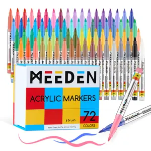 MEEDEN Acrylic Paint Markers Brush Tip: 72/48/24 Colors Large Capacity 7.5ml Acrylic Markers with Automatic Ink Control System - Waterproof Acrylic Paint Pens for Wood, Glass, Rocks, Canvas, Egg, Fabric, Art Supply kit for artists & kids