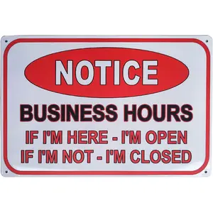 Notice Business Hours Open and Closed Sign Retro Vintage Metal Sign for Business Stores, Bars, Barber Shops 8x12Inches