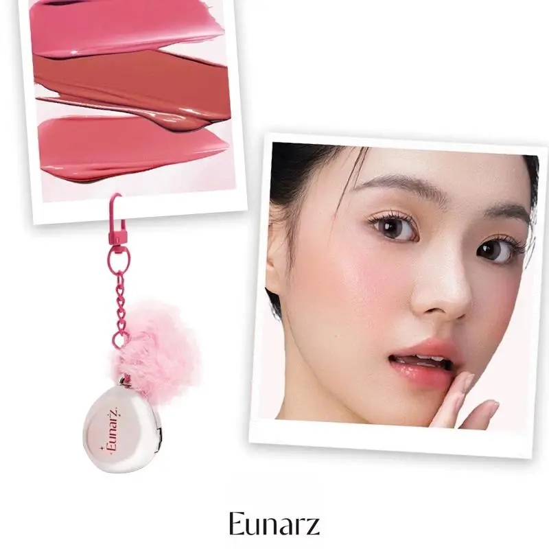 Eunarz Portable Mini Pendant Keychain Cosmetics - Multi-Use Silky Dewy Lip & Cheek Cream Blush, Lipgloss, Eyeshadow with Mirror, Translucent Compact Radiant Makeup Accessory