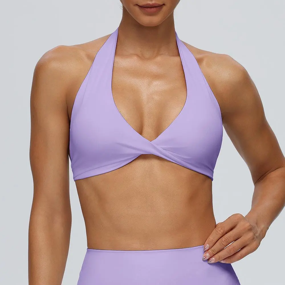 Wireless Halter Workout Bra for Ladies, Medium Support Molded Padding Moisture Wicking Yoga & Running Tank Tops S-XXL